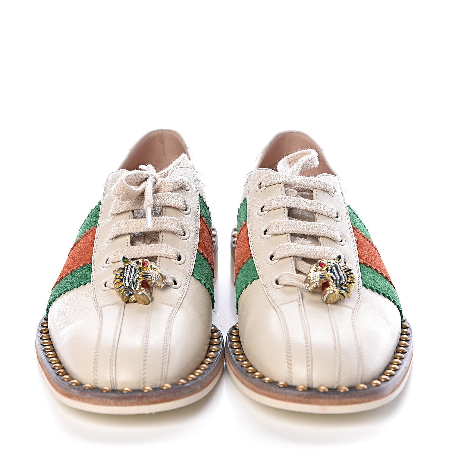 Gucci Calfskin Web Womens Lace-Up Bowling Shoe 38.5 White 2 of 7