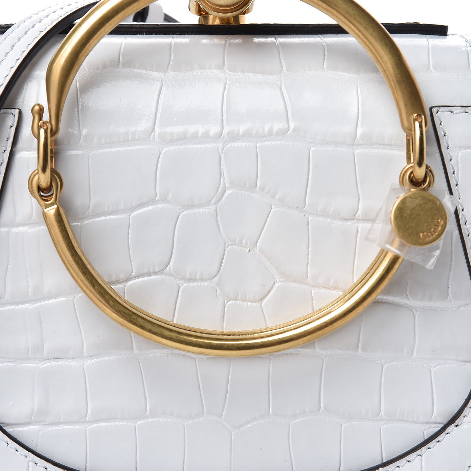 Chloe Suede Calfskin Crocodile Embossed Small Nile Bracelet Bag Brilliant White 8 of 11