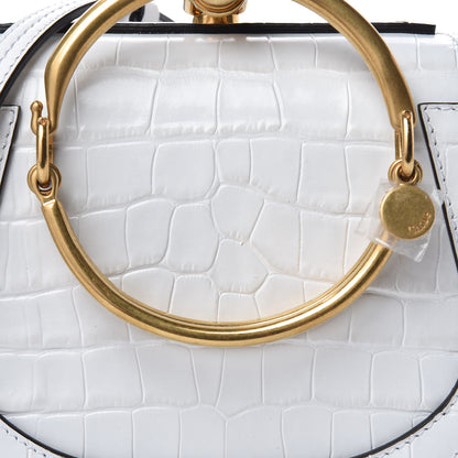 Chloe Suede Calfskin Crocodile Embossed Small Nile Bracelet Bag Brilliant White 8 of 11