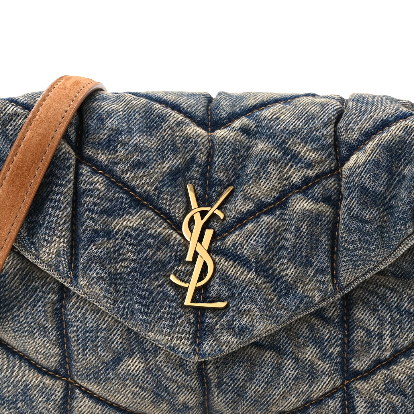 Denim Quilted Toy Loulou Puffer Monogram Chain Satchel Blue Cinnamon