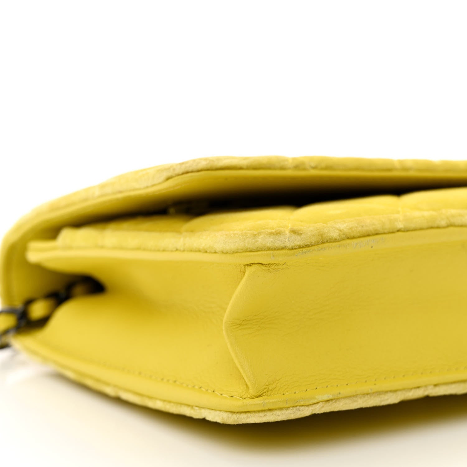 Chanel Velvet Quilted Wallet On Chain WOC Yellow 10 of 15