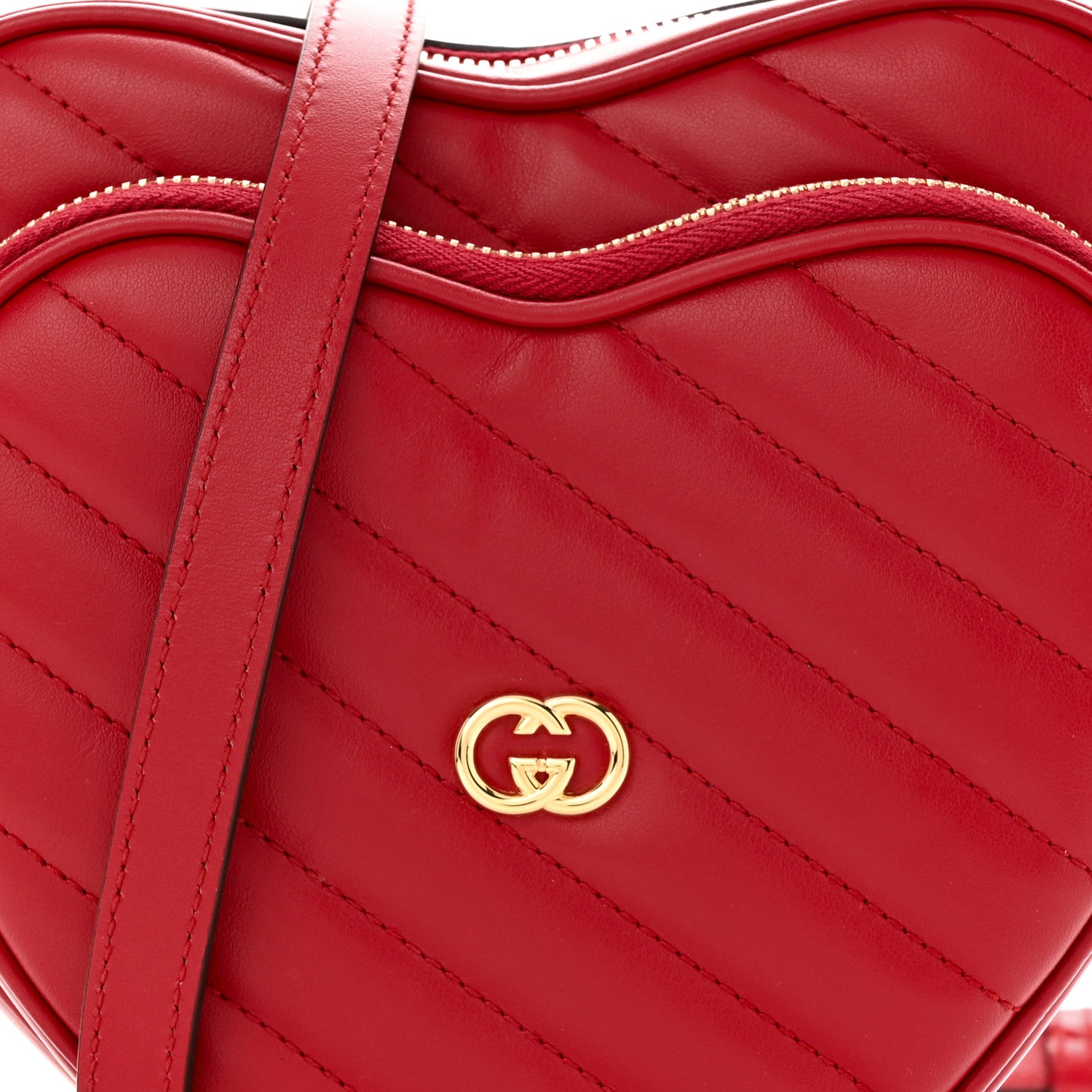 Gucci Calfskin Matelasse Diagonal Mini Interlocking G Heart Shoulder Bag Hibiscus Red 8 of 11