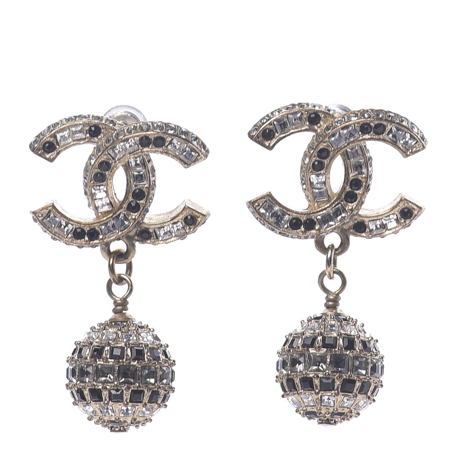 Chanel Baguette Crystal CC Drop Earrings Gold Black 1 of 4
