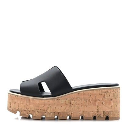 Hermes Calfskin Cork Eze 30 Sandals 37 Black 1 of 9