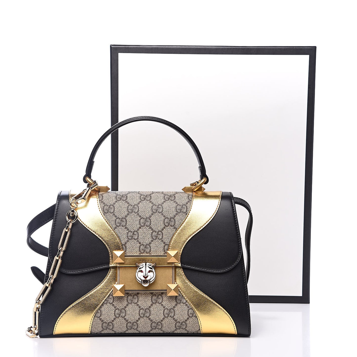 GG Supreme Monogram Small Osiride Top Handle Bag Black Gold