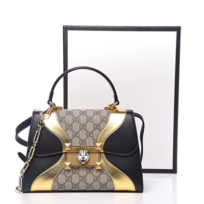 Gucci GG Supreme Monogram Small Osiride Top Handle Bag Black Gold 12 of 12