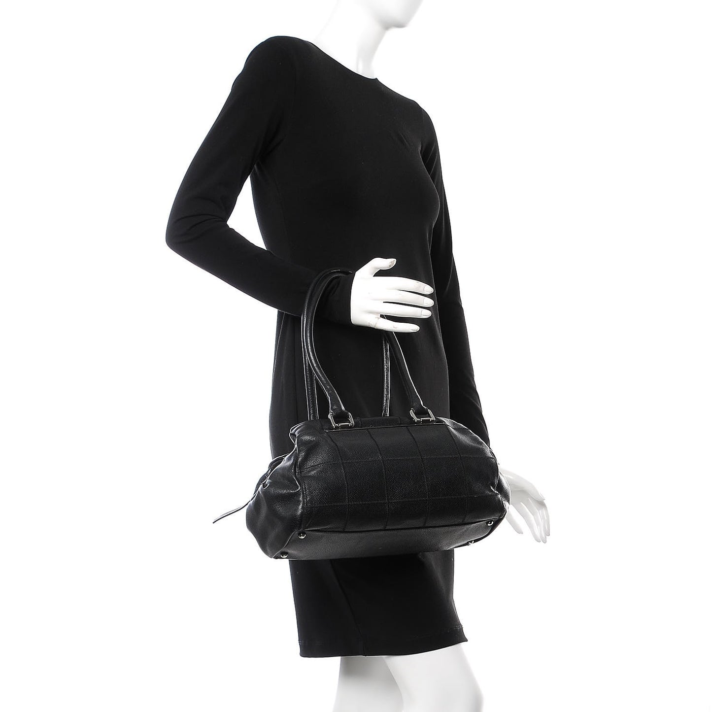 Caviar Square Stitched Medium Tote Black