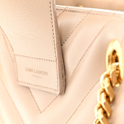 Saint Laurent Grain De Poudre Matelasse Chevron Monogram Shopping Bag Dark Beige 13 of 22