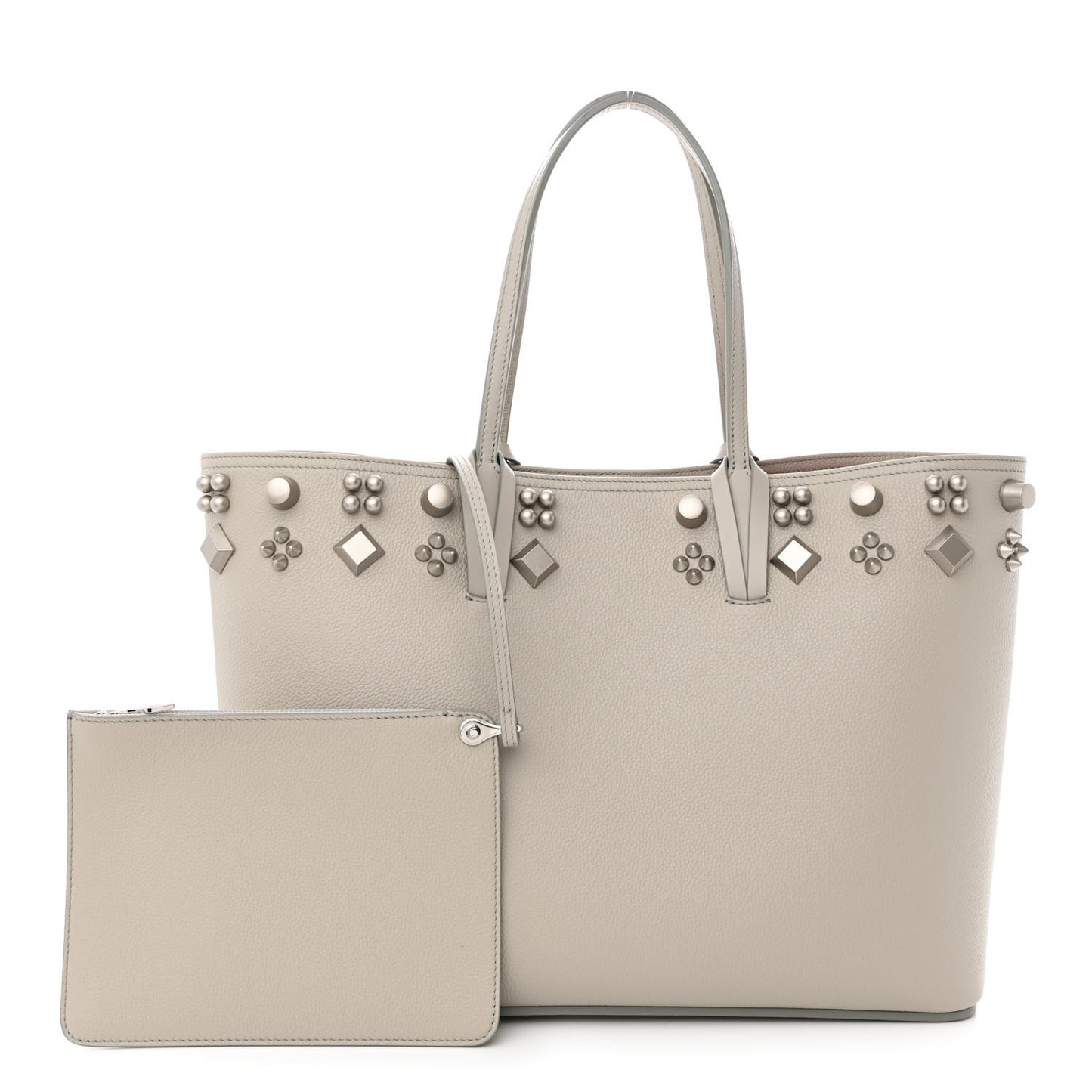 Calfskin Spikes Small East West Cabata Tote Light Grey