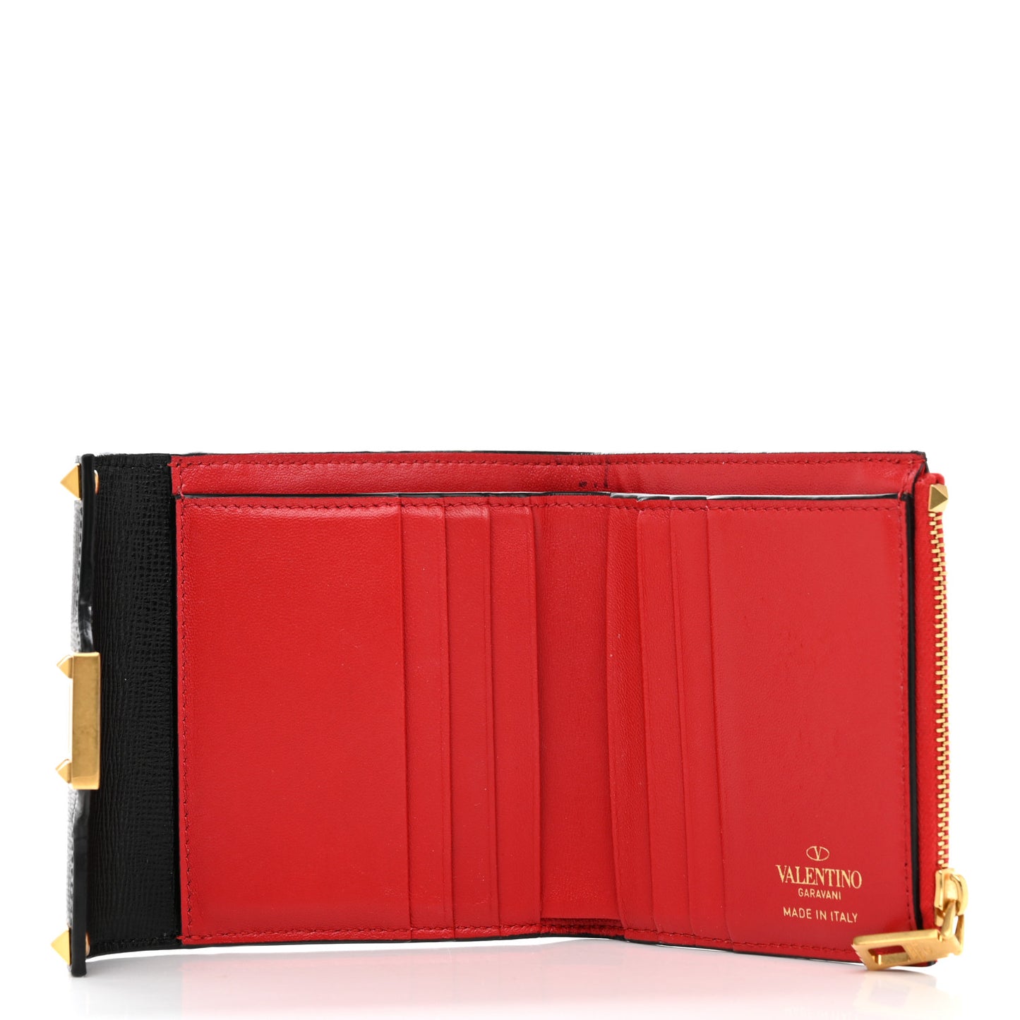 Textured Calfskin Rockstud Flip Lock Alcove Wallet Black