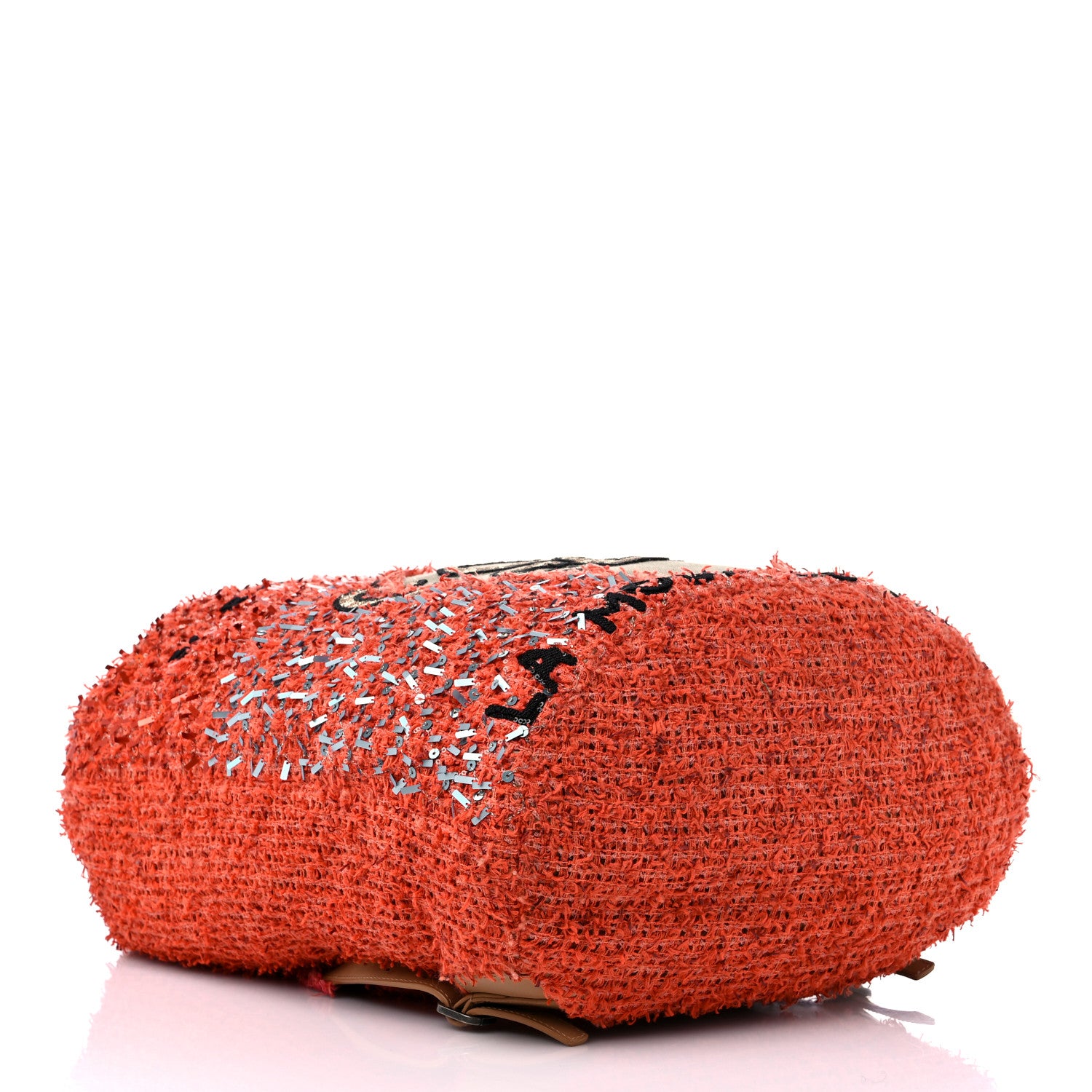 Chanel Tweed Sequins Embroidered Cubano Trip Backpack Orange Coral 4 of 11