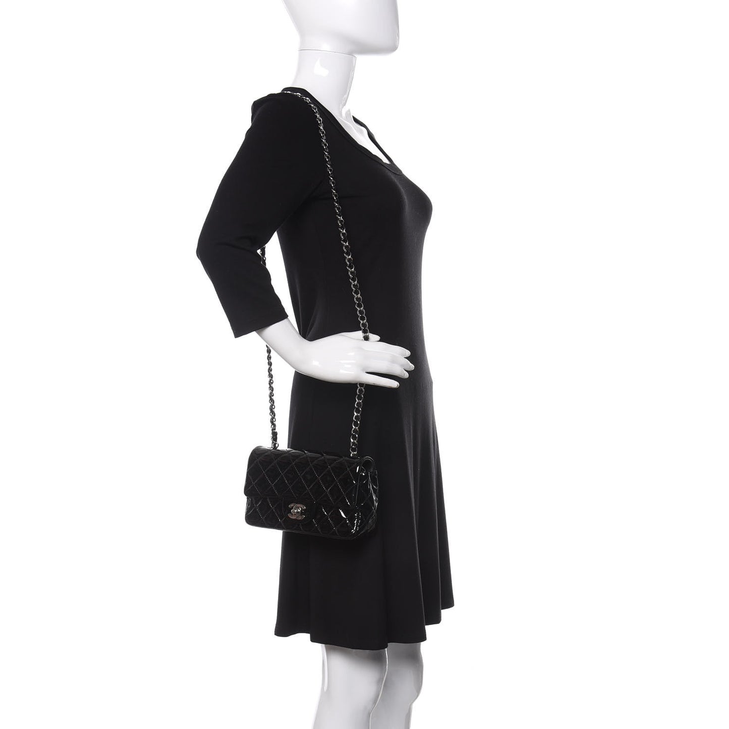 Patent Calfskin Quilted Mini Rectangular Flap Black