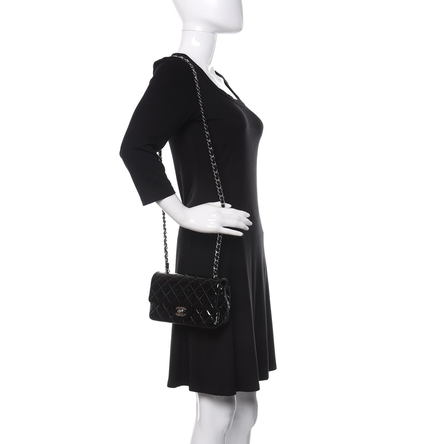 Chanel Patent Calfskin Quilted Mini Rectangular Flap Black 2 of 9