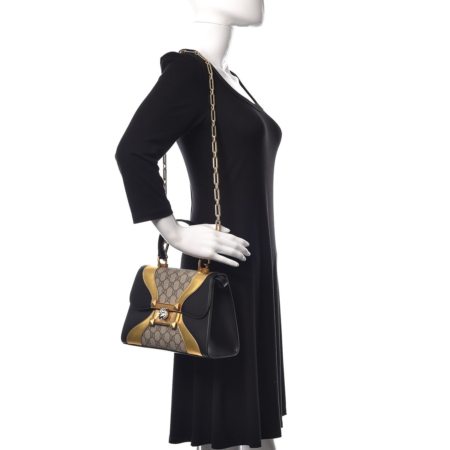 Gucci GG Supreme Monogram Small Osiride Top Handle Bag Black Gold 2 of 11