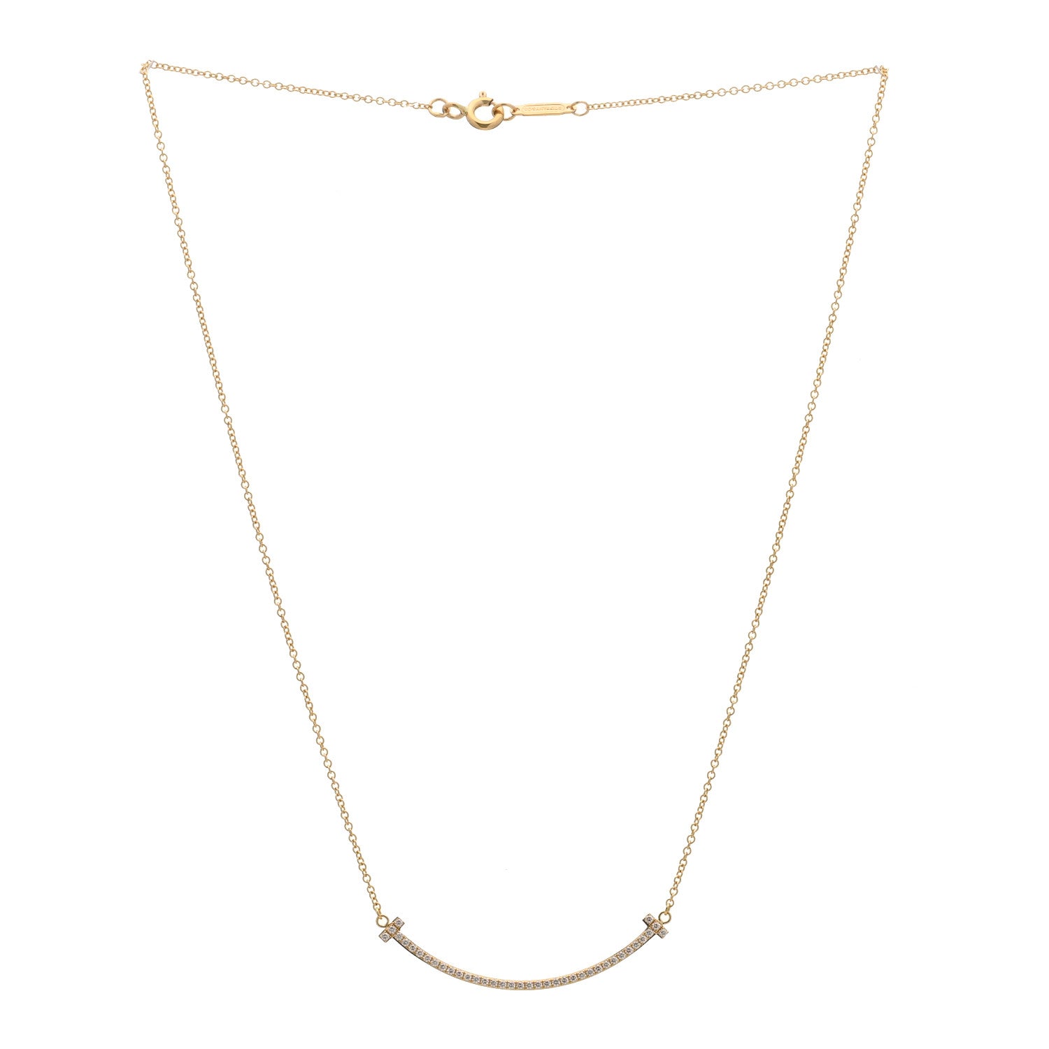Tiffany 18K Rose Gold Diamond Small T Smile Pendant Necklace 3 of 6