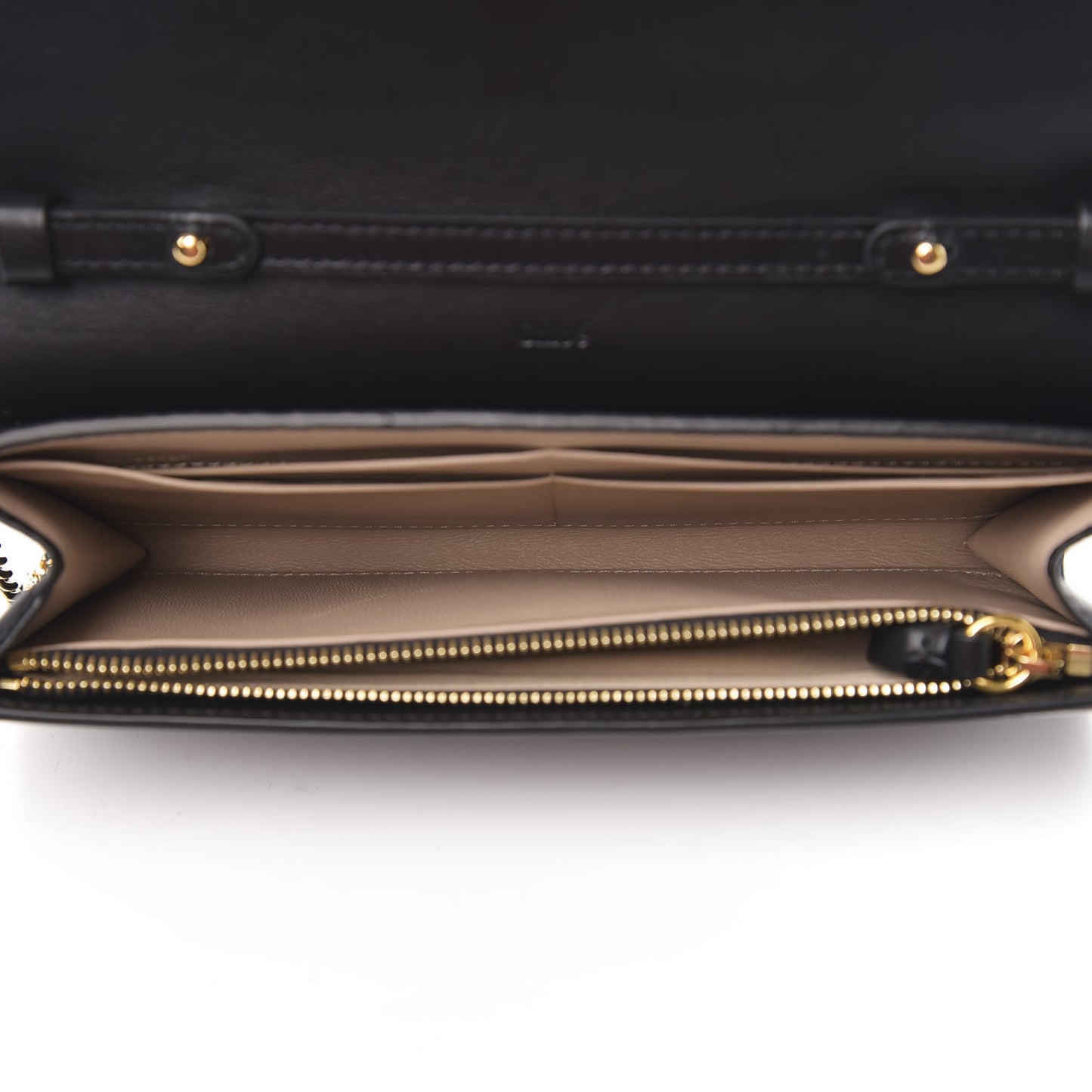 Shiny Grained Calfskin Aby Wallet on Chain Black