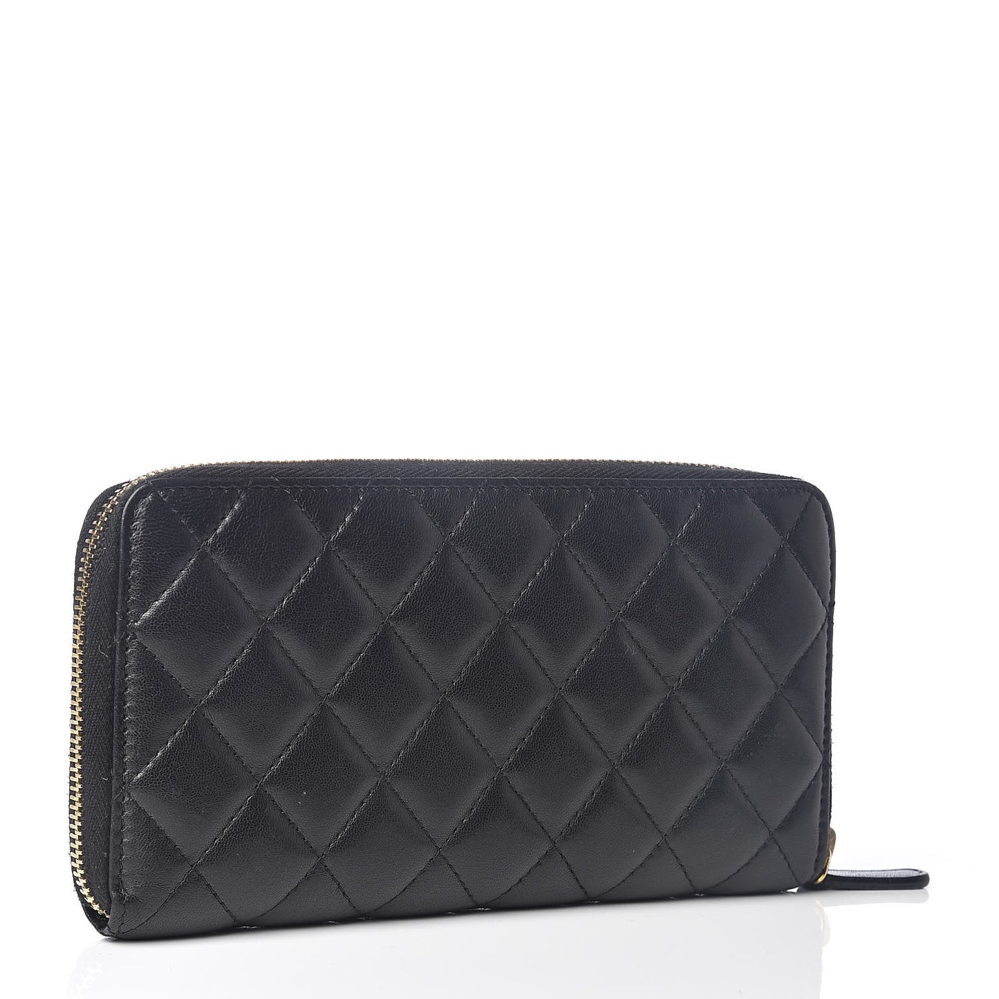 Lambskin Quilted Large Gusset Zip Around Wallet Black