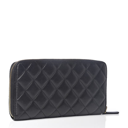 Chanel Lambskin Quilted Large Gusset Zip Around Wallet Black 3 of 11