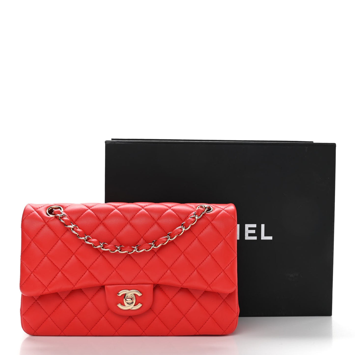 Lambskin Quilted Medium Double Flap Red