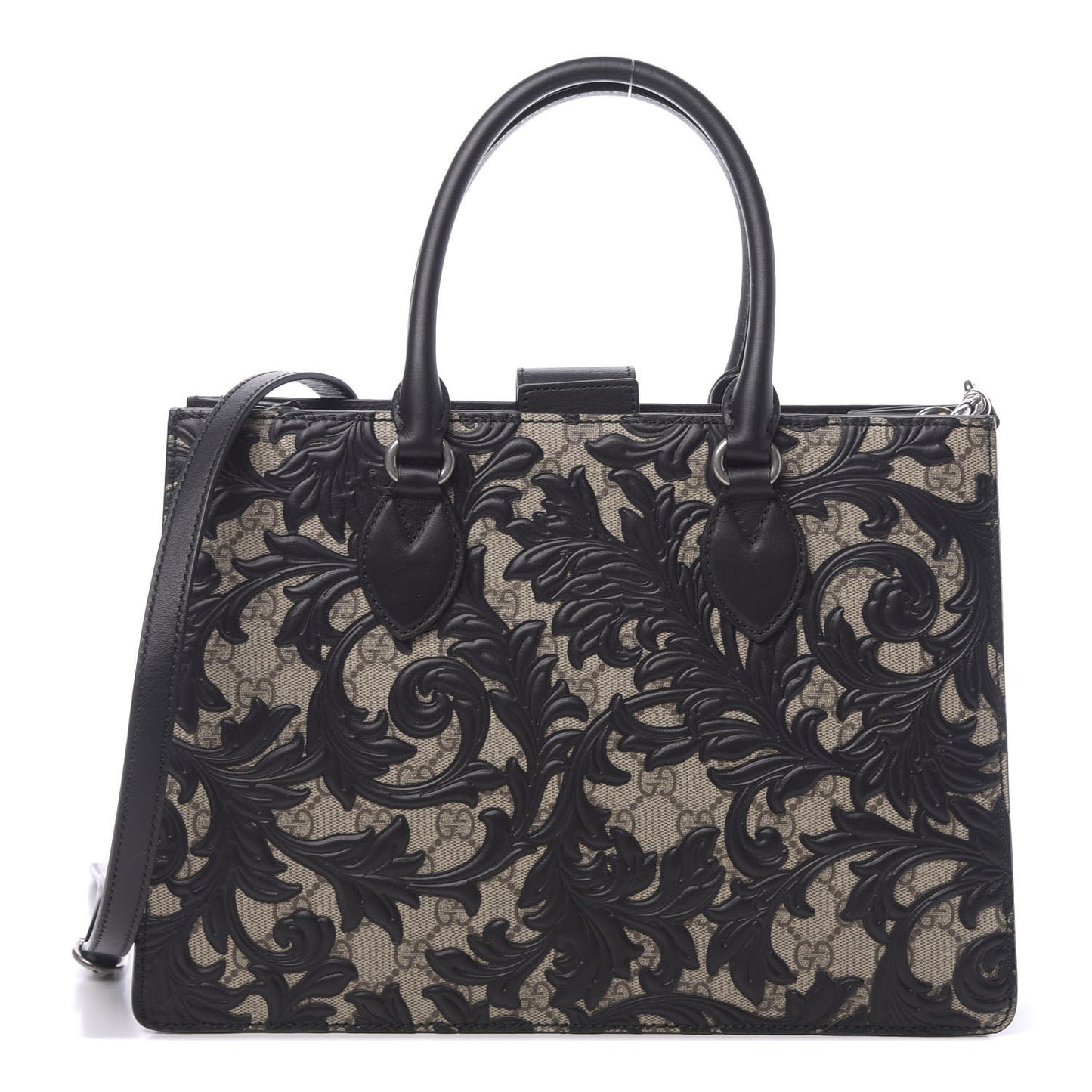 GG Supreme Monogram Arabesque Small Top Handle Bag Beige Black