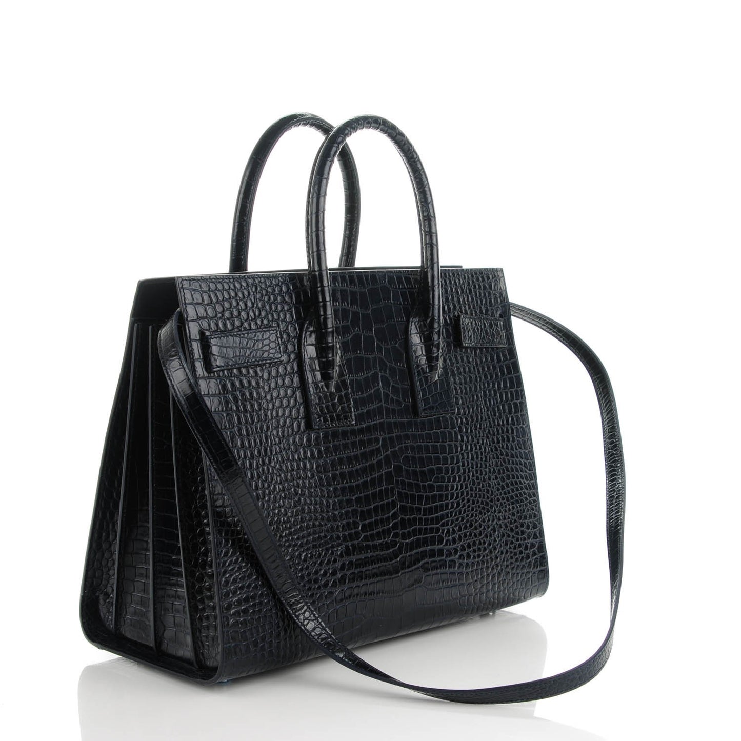 Calfskin Crocodile Embossed Small Sac De Jour Deep Blue