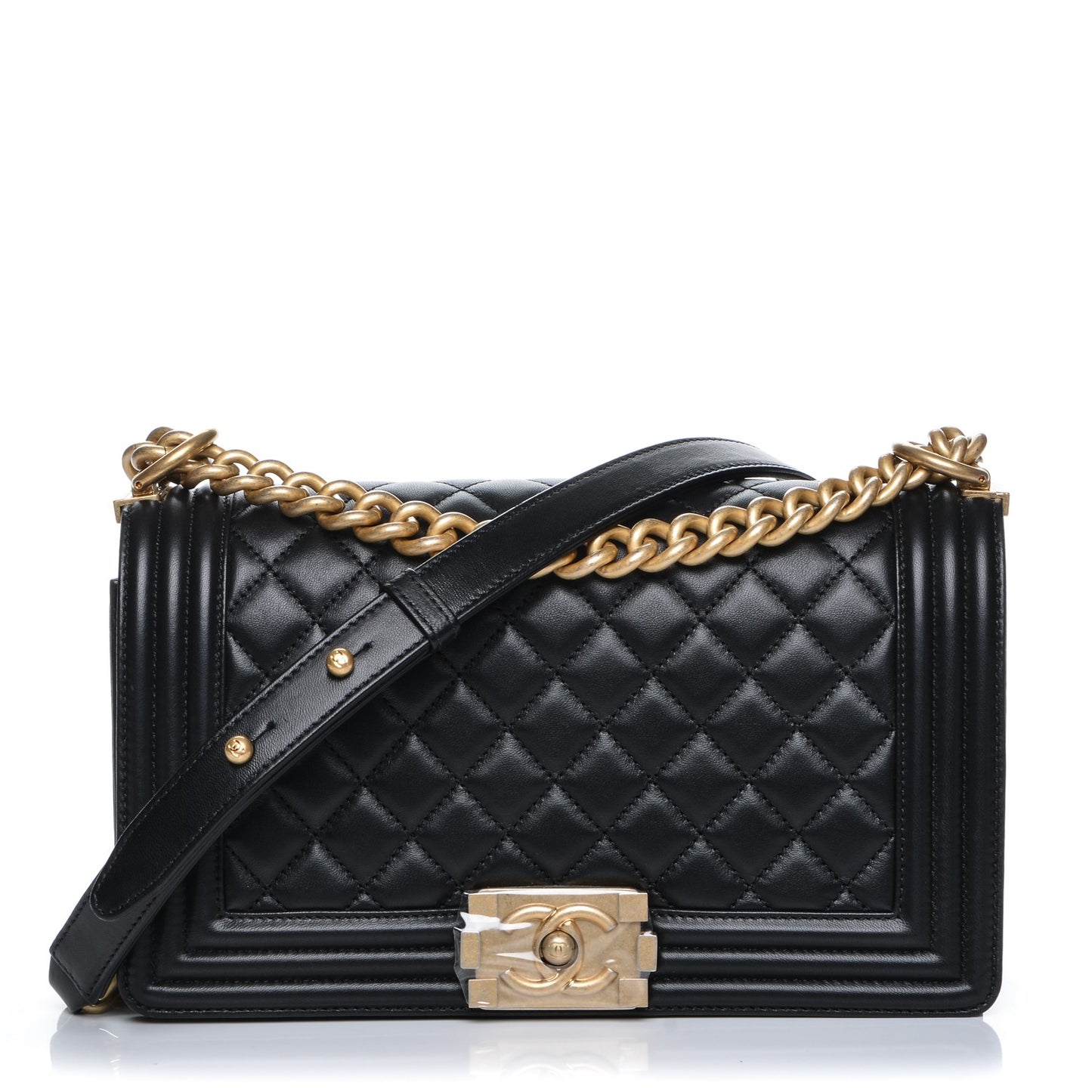 Lambskin Quilted Medium Boy Flap Black