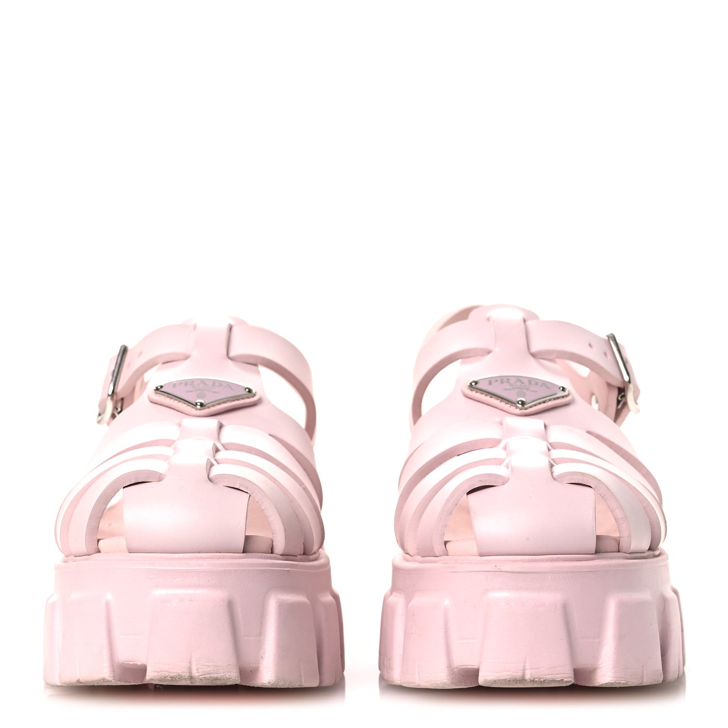 Prada Foam Rubber Metal Triangle Logo Monolith 55mm Cage Sandals 39 Alabastro 3 of 14