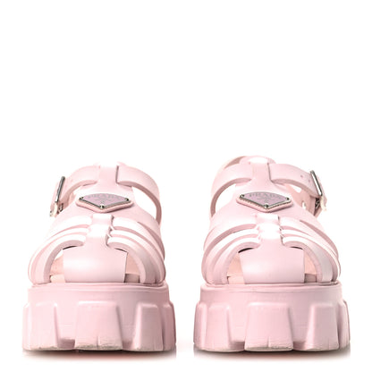 Prada Foam Rubber Metal Triangle Logo Monolith 55mm Cage Sandals 39 Alabastro 3 of 14