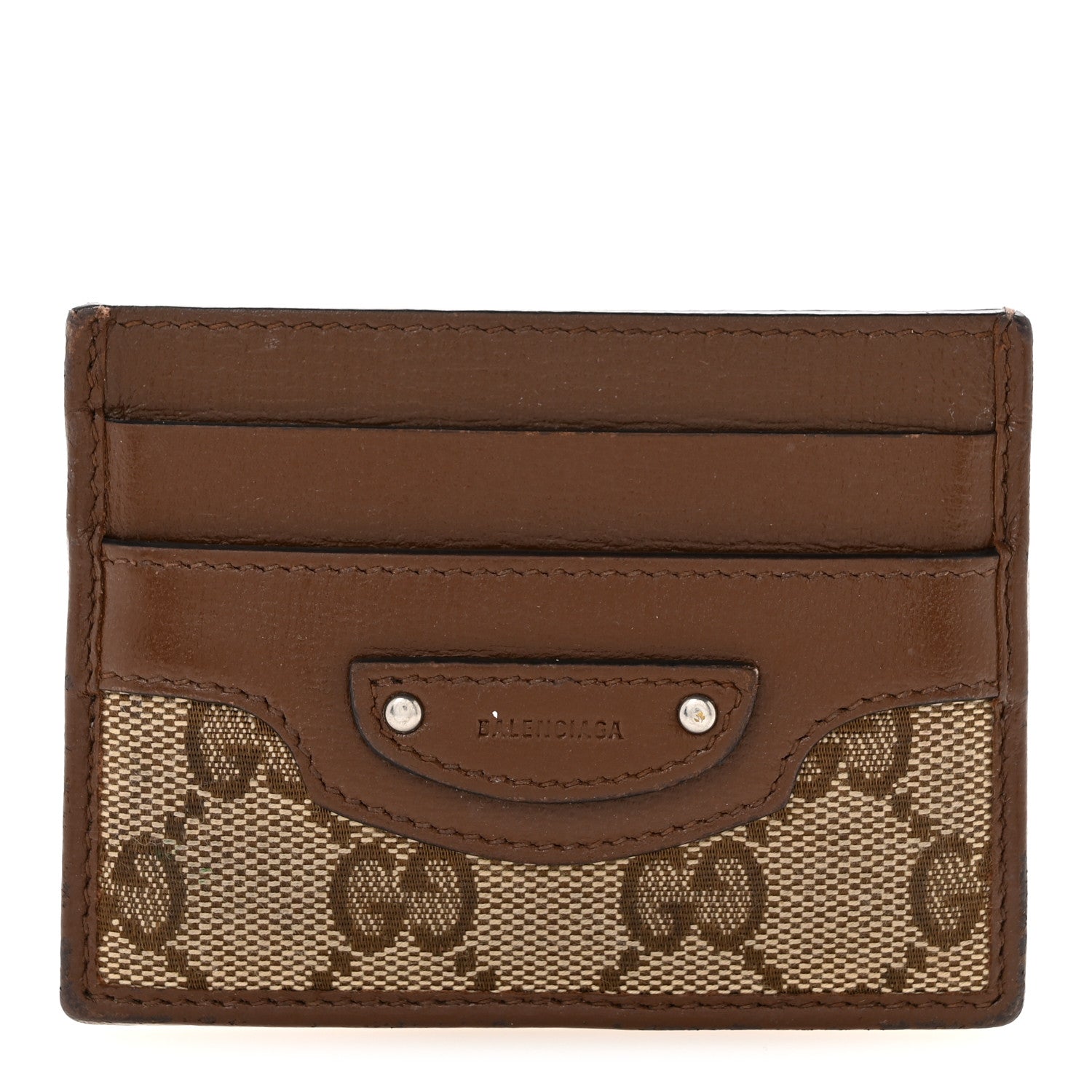 Balenciaga X GUCCI GG Monogram Azalea Calfskin Neo Classic Card Holder Beige Ebony Brown Sugar 1 of 11
