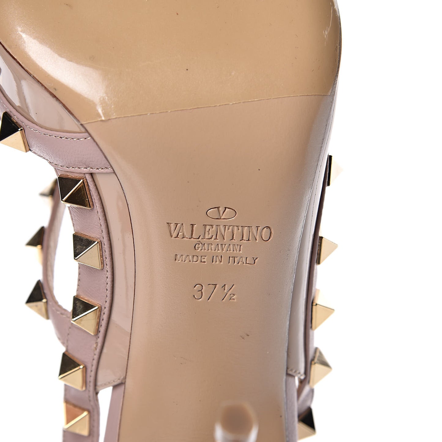 Patent Nappa Rockstud Ankle Strap 100mm Pumps 37.5 Camel Rose Poudre