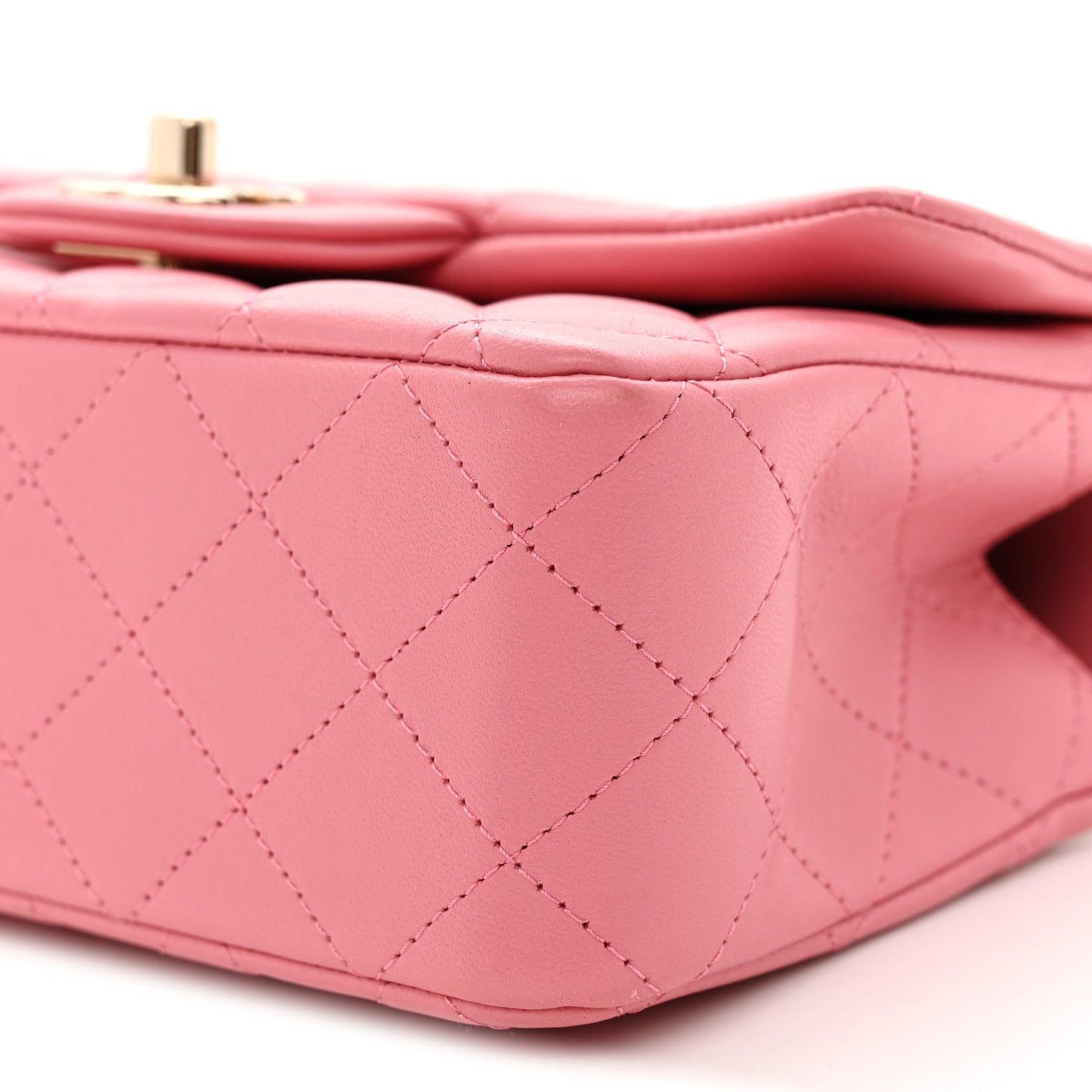 Lambskin Quilted Mini Top Handle Rectangular Flap Dark Pink