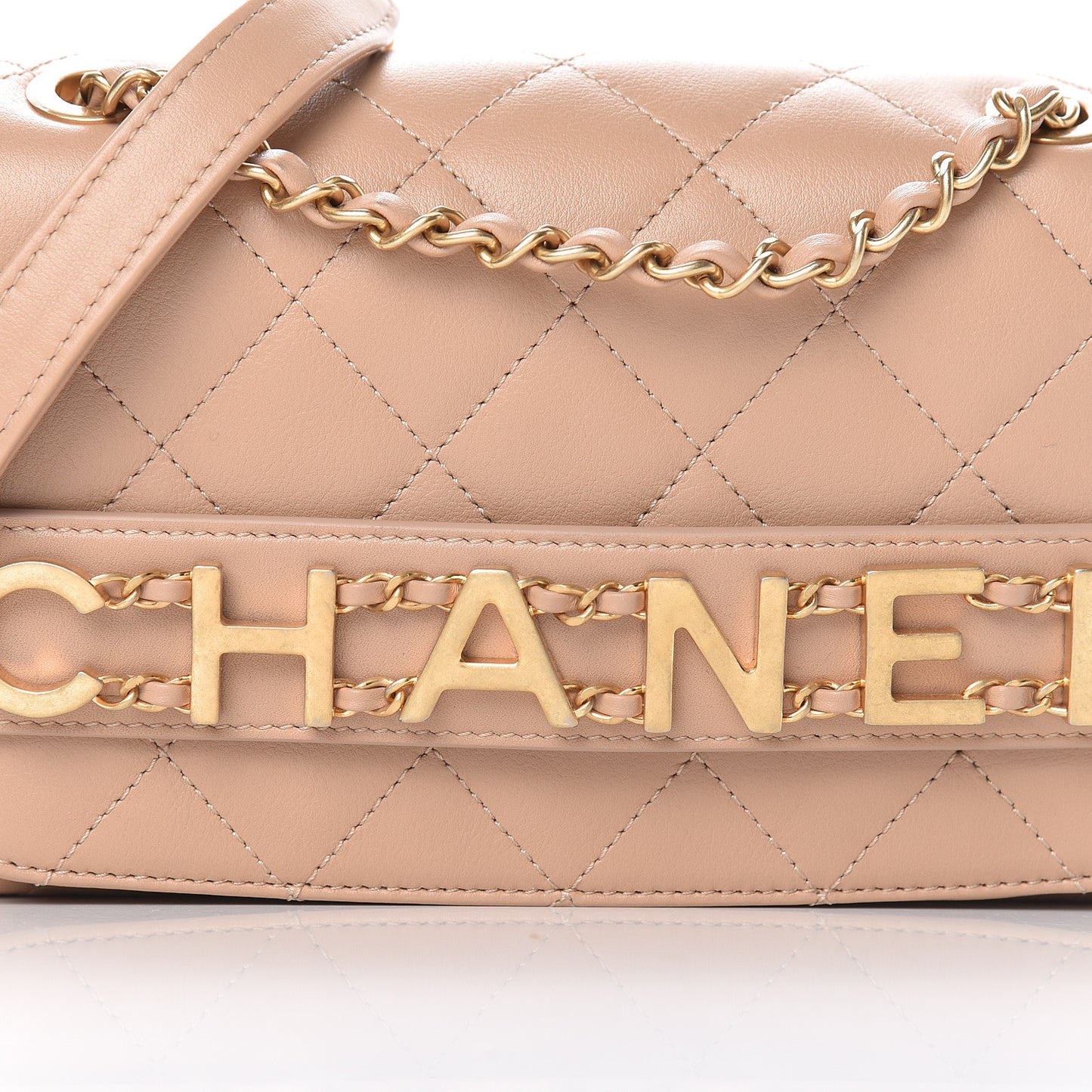 Calfskin Quilted Small Enchained Flap Beige