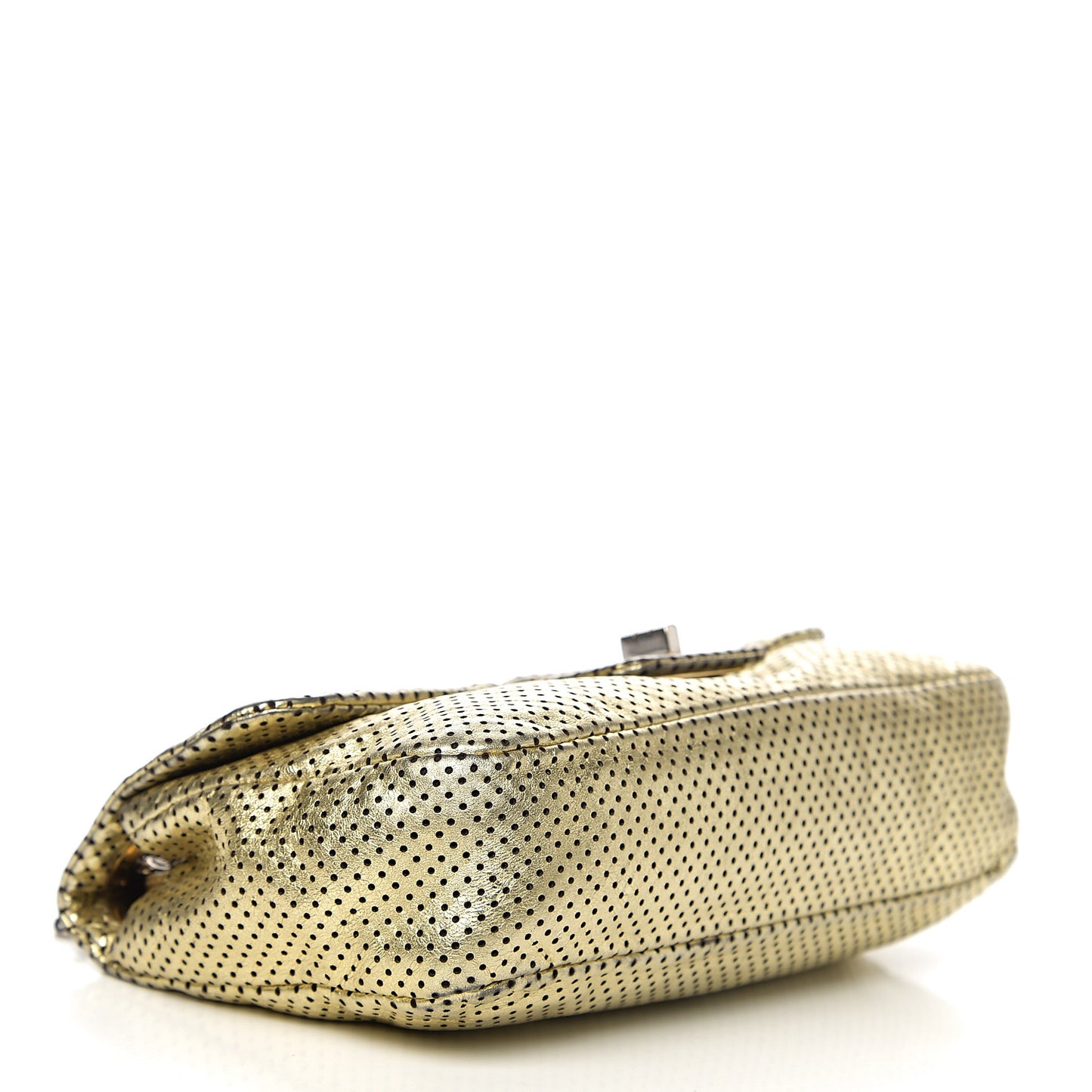 Metallic Crackled Calfskin Perforated Large Drill Flap Gold