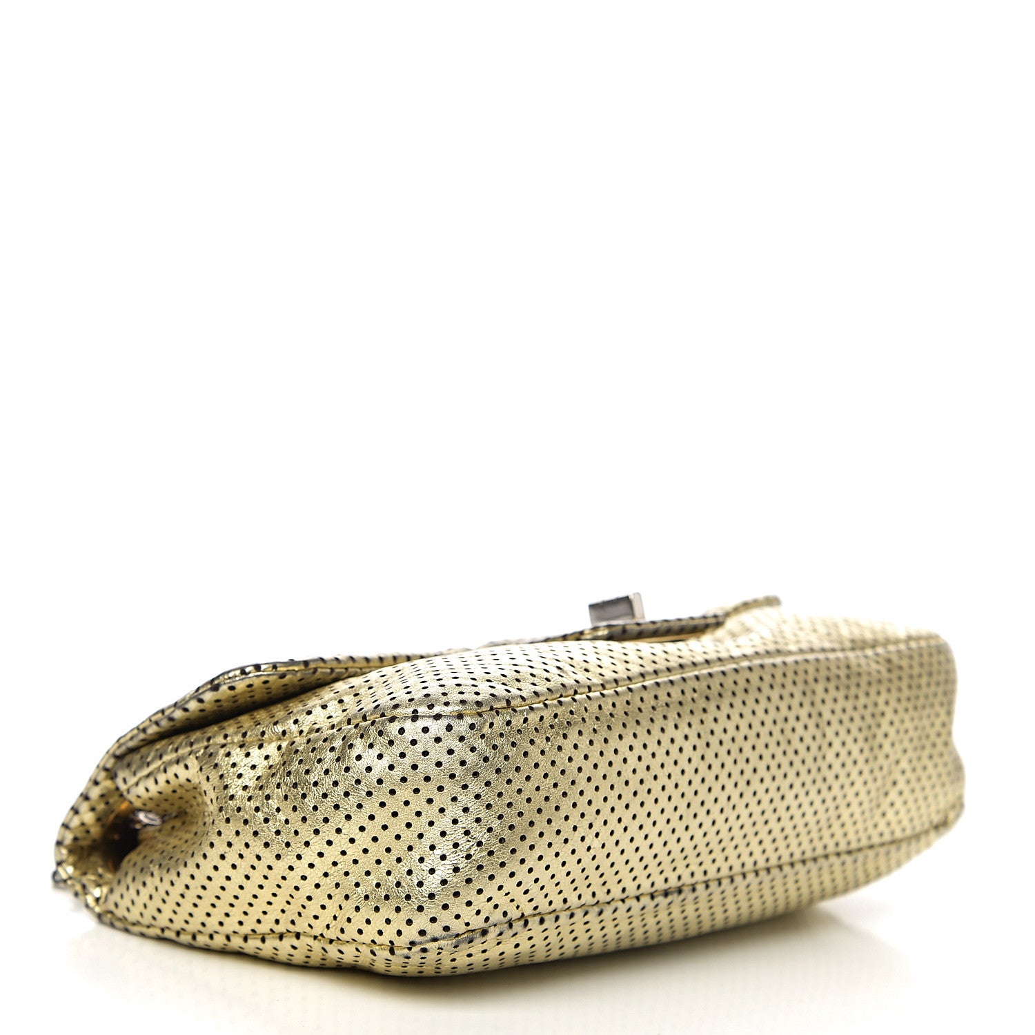 Chanel Metallic Crackled Calfskin Perforated Large Drill Flap Gold 3 of 10
