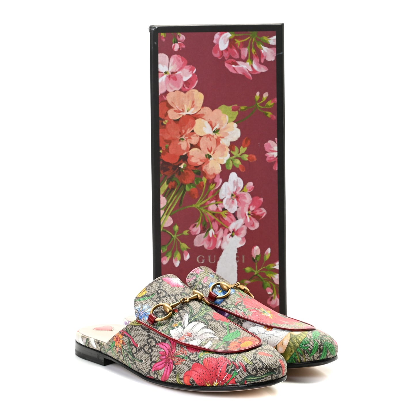 GG Supreme Monogram Flora Womens Princetown Slippers 36 Beige Ebony Multicolor Rosso