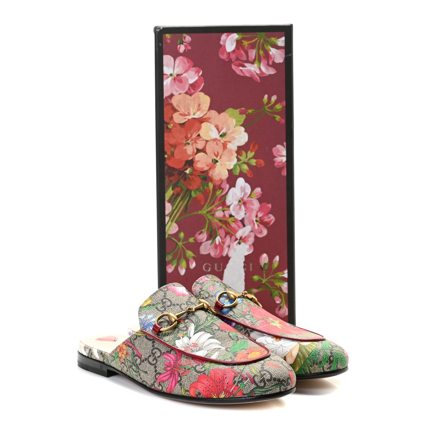 Gucci GG Supreme Monogram Flora Womens Princetown Slippers 36 Beige Ebony Multicolor Rosso 4 of 9