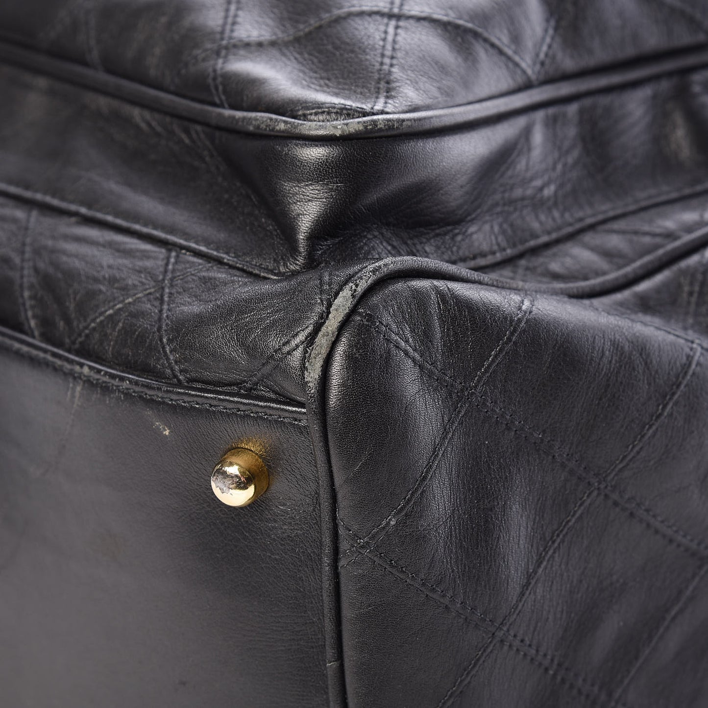 Calfskin Diamond Stitched Duffle Bag Black