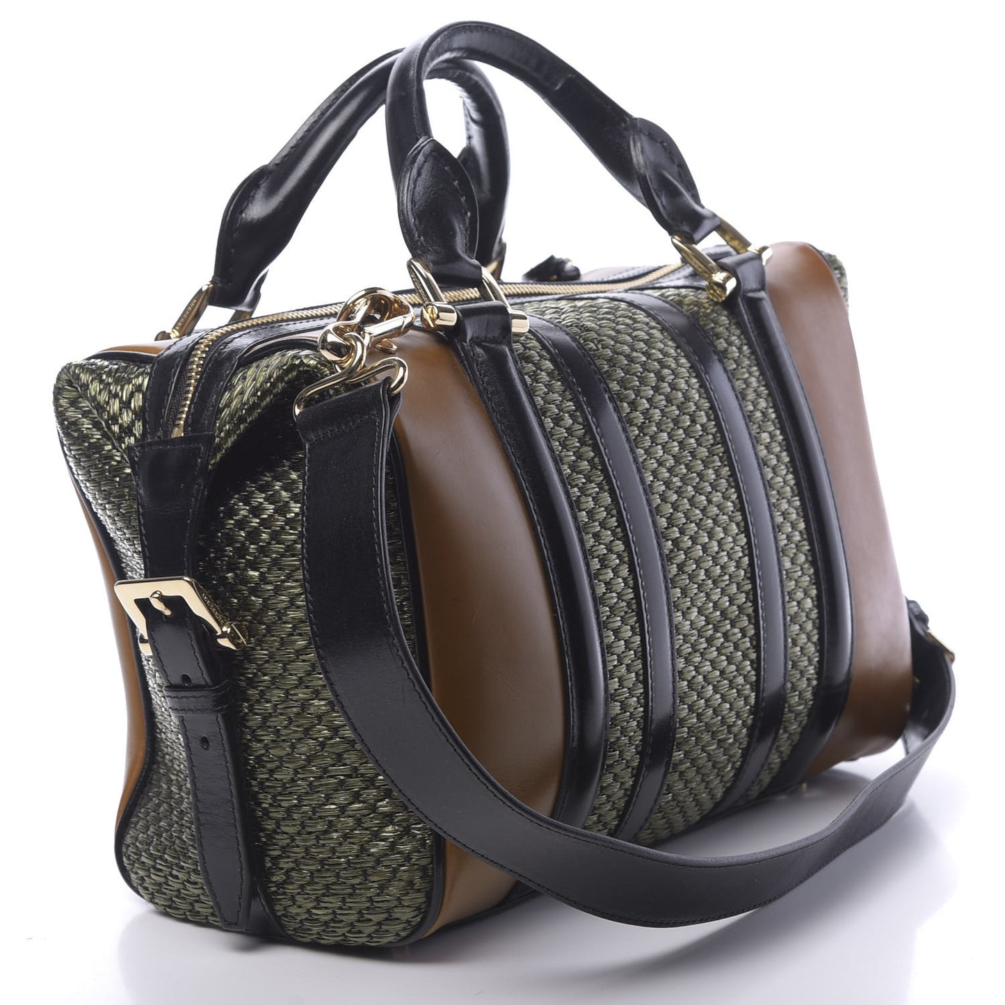 Calfskin Raffia Prorsum Bowling Bag Green Brown