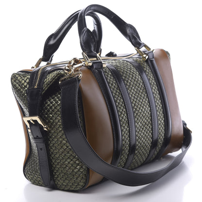 Burberry Calfskin Raffia Prorsum Bowling Bag Green Brown 4 of 16