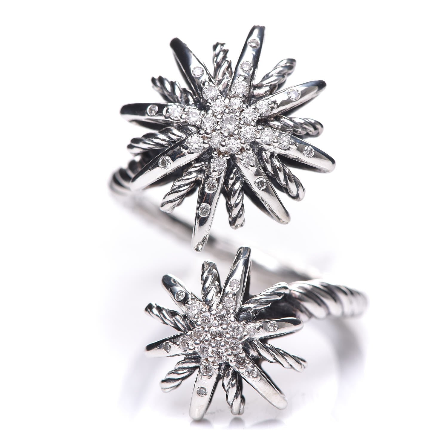 David Yurman Sterling Silver Diamond 28mm Open Starburst Ring 57 8 1 of 4