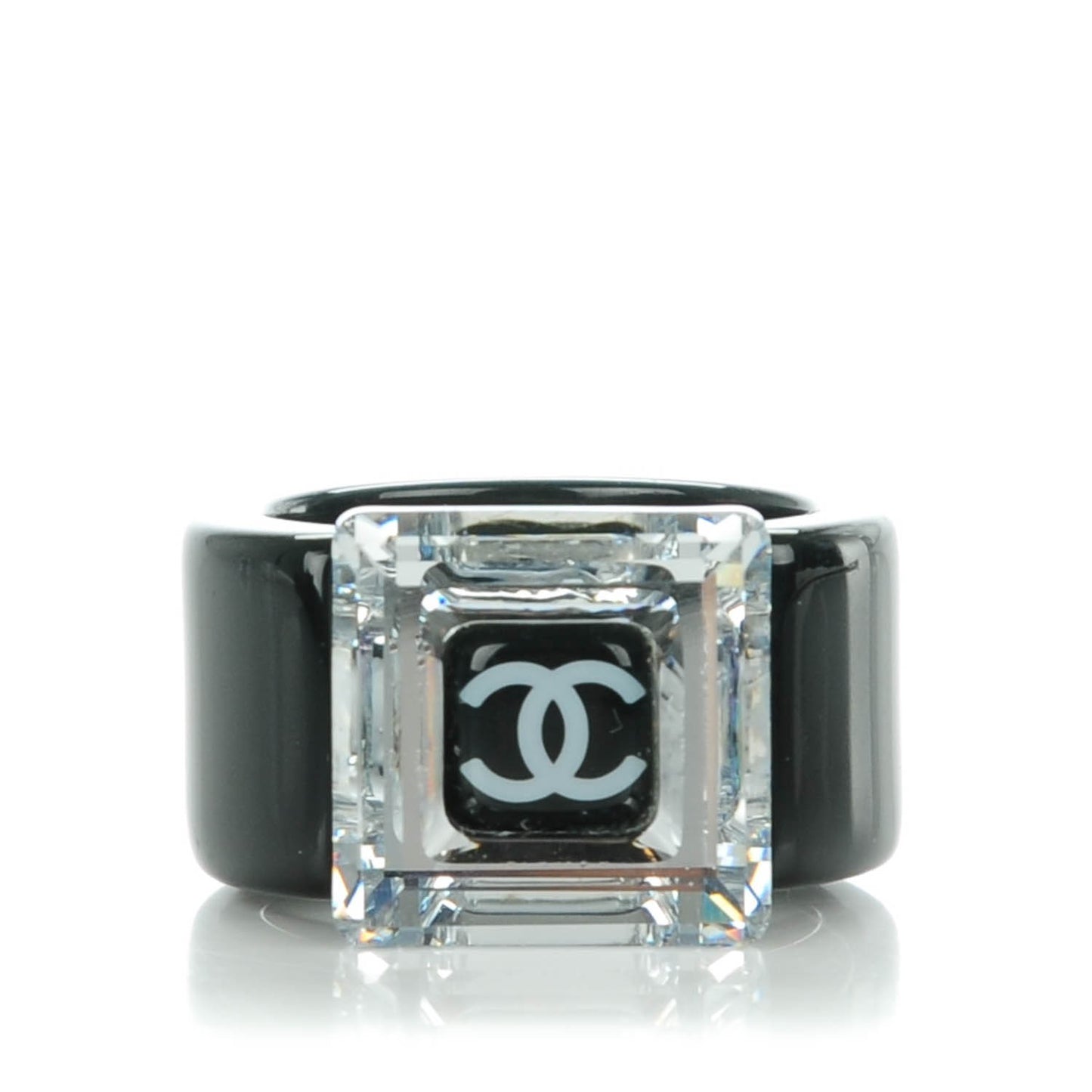 Rasin Crystal CC Square Charm Ring 7 Black