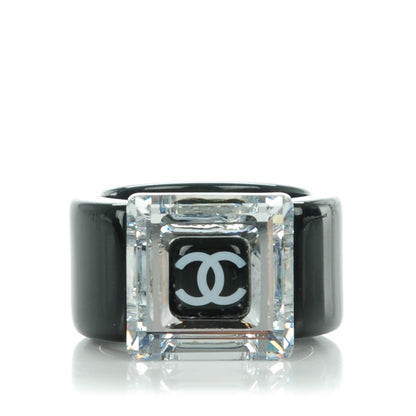 Chanel Rasin Crystal CC Square Charm Ring 7 Black 1 of 5