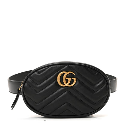 Gucci Calfskin Matelasse GG Marmont Belt Bag 85 34 Black 1 of 10