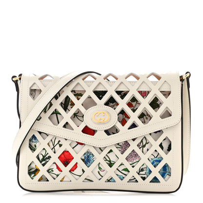Gucci Canvas Flora Floral Calfskin Medium Cutout Shoulder Bag White Multicolor 1 of 12