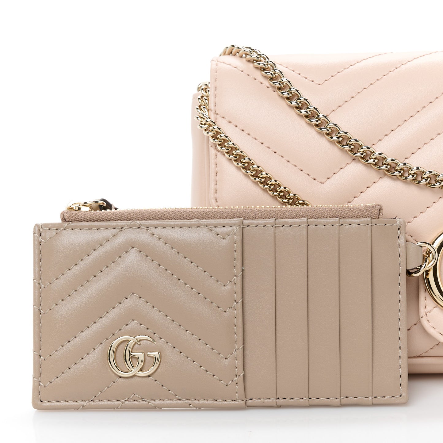 Calfskin Matelasse Mini GG Marmont Shoulder Bag With Card Holder Pink Beige Taupe