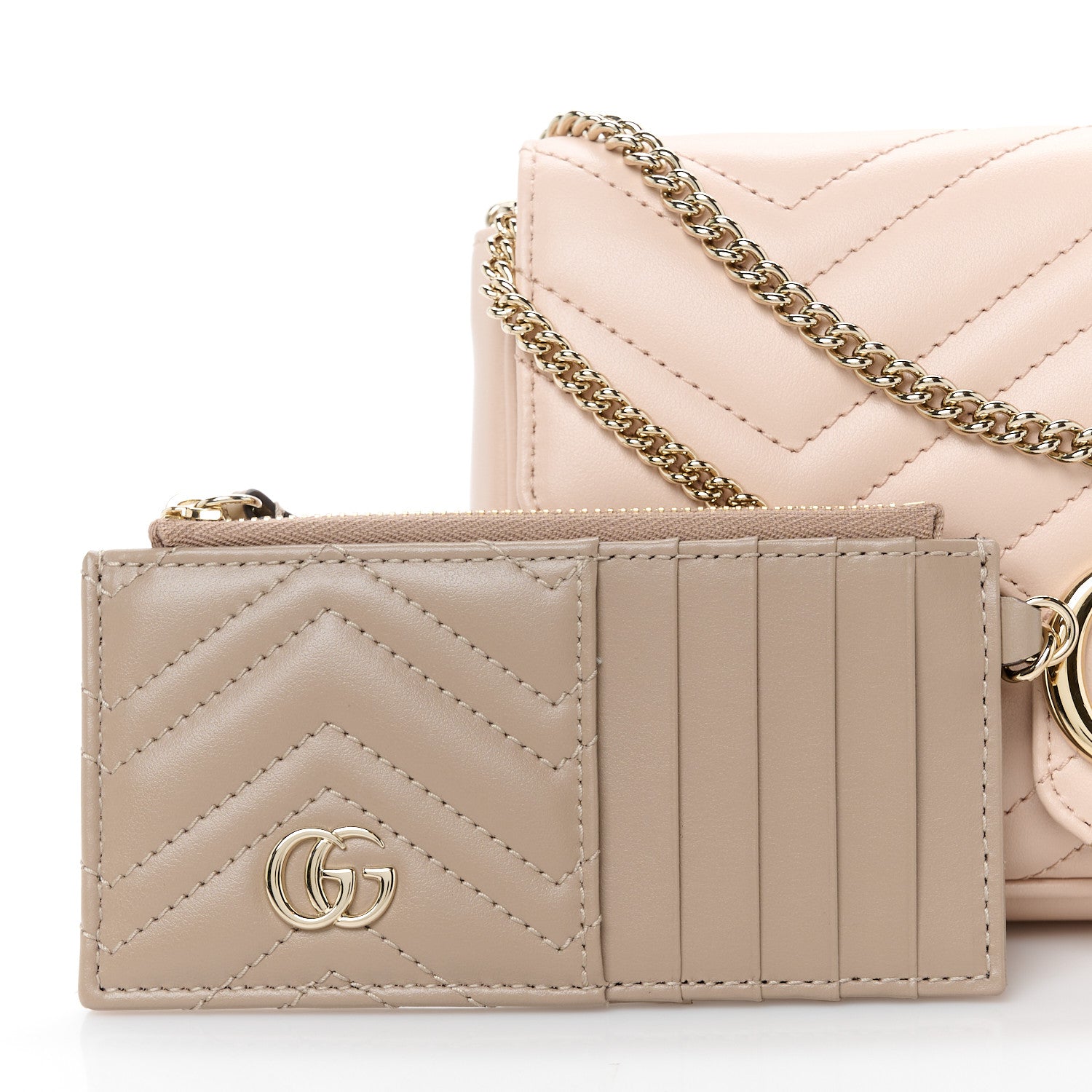 Gucci Calfskin Matelasse Mini GG Marmont Shoulder Bag With Card Holder Pink Beige Taupe 12 of 12