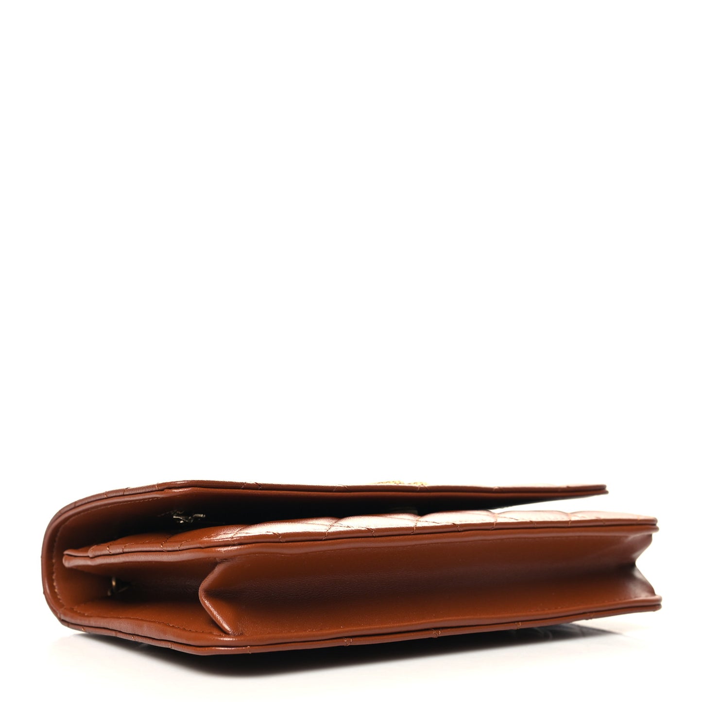 Lambskin Quilted Studded CC Wallet On Chain WOC Light Brown