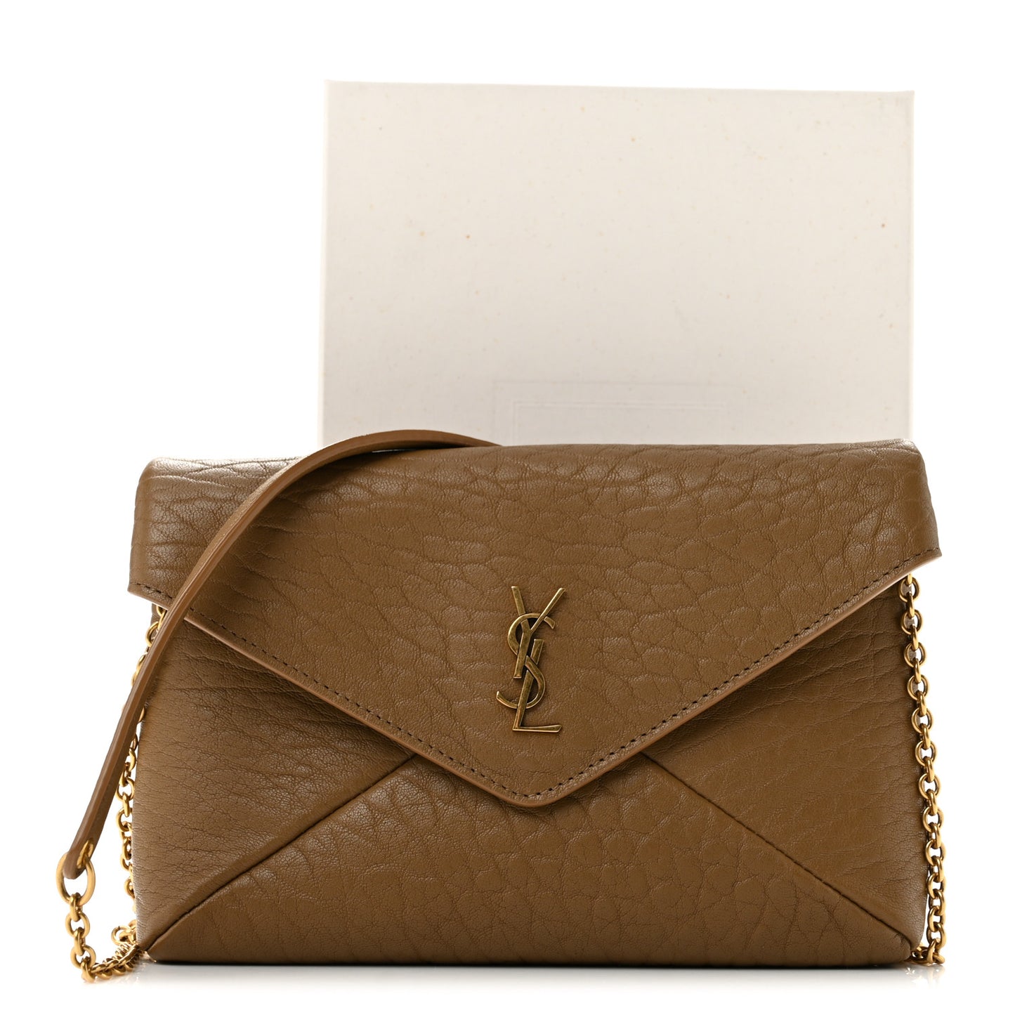 Supple Lambskin Small Cassandre Chain Pouch Dark Cork