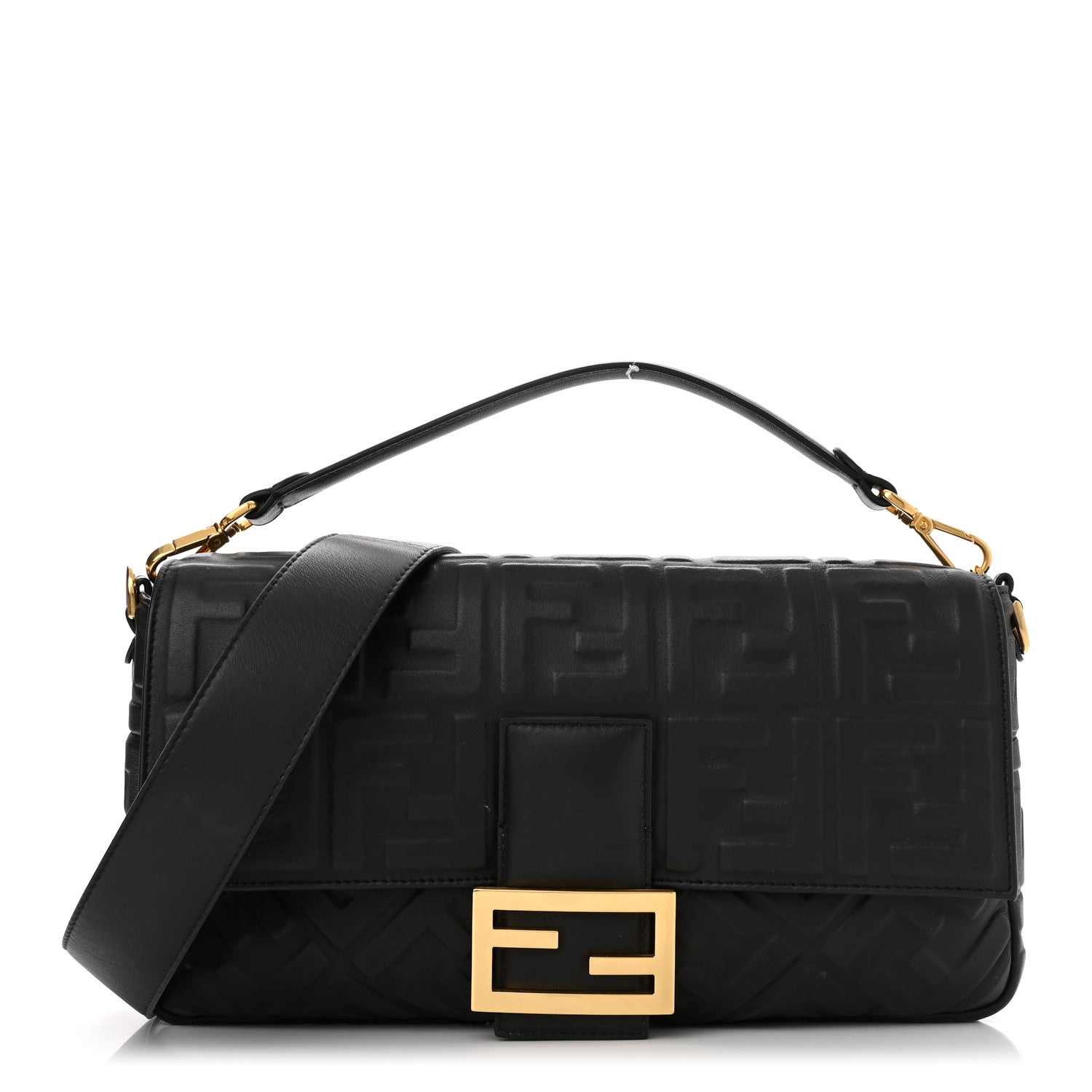 Fendi Nappa FF 1974 Embossed Large Baguette Black 1 of 10