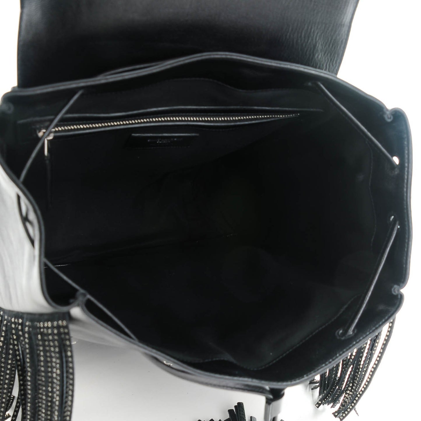 Calfskin Studded Fringed Festival Backpack Black